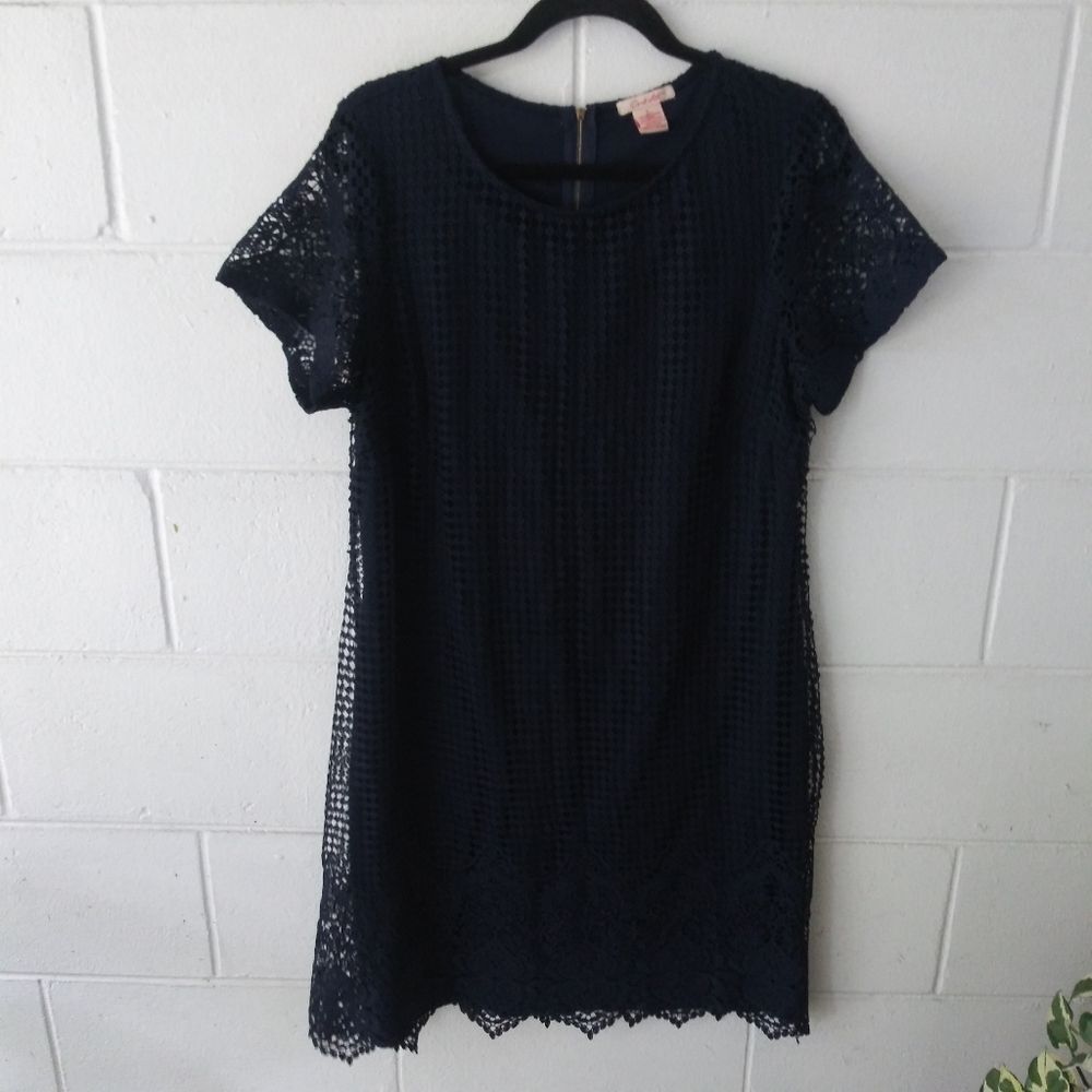 Carlalite Navy Blue Crochet Lace Overlay Boho Hippie Festival Dress Size Large